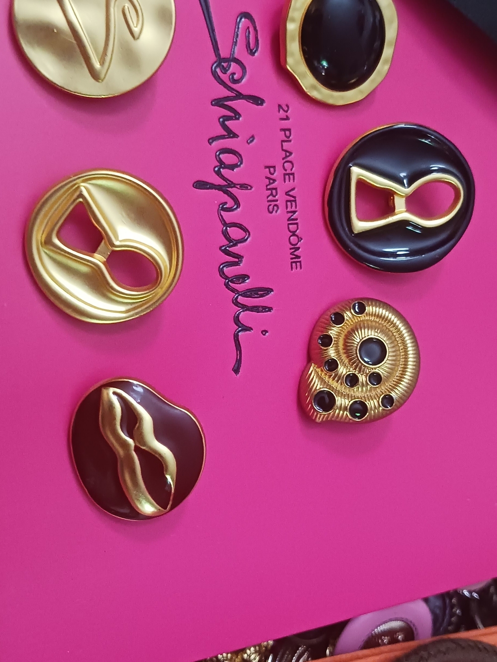 Schiaparerelli  Gold & Black Designer Button Set Of 6 Made In FRANCE